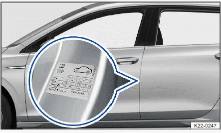 Volkswagen ID.4 - Fig. 2 On the driver door pillar: tire pressure sticker