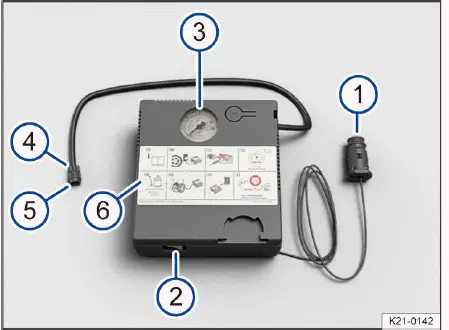 Volkswagen ID.4 - Fig. 2 Compressor in the tire mobility set